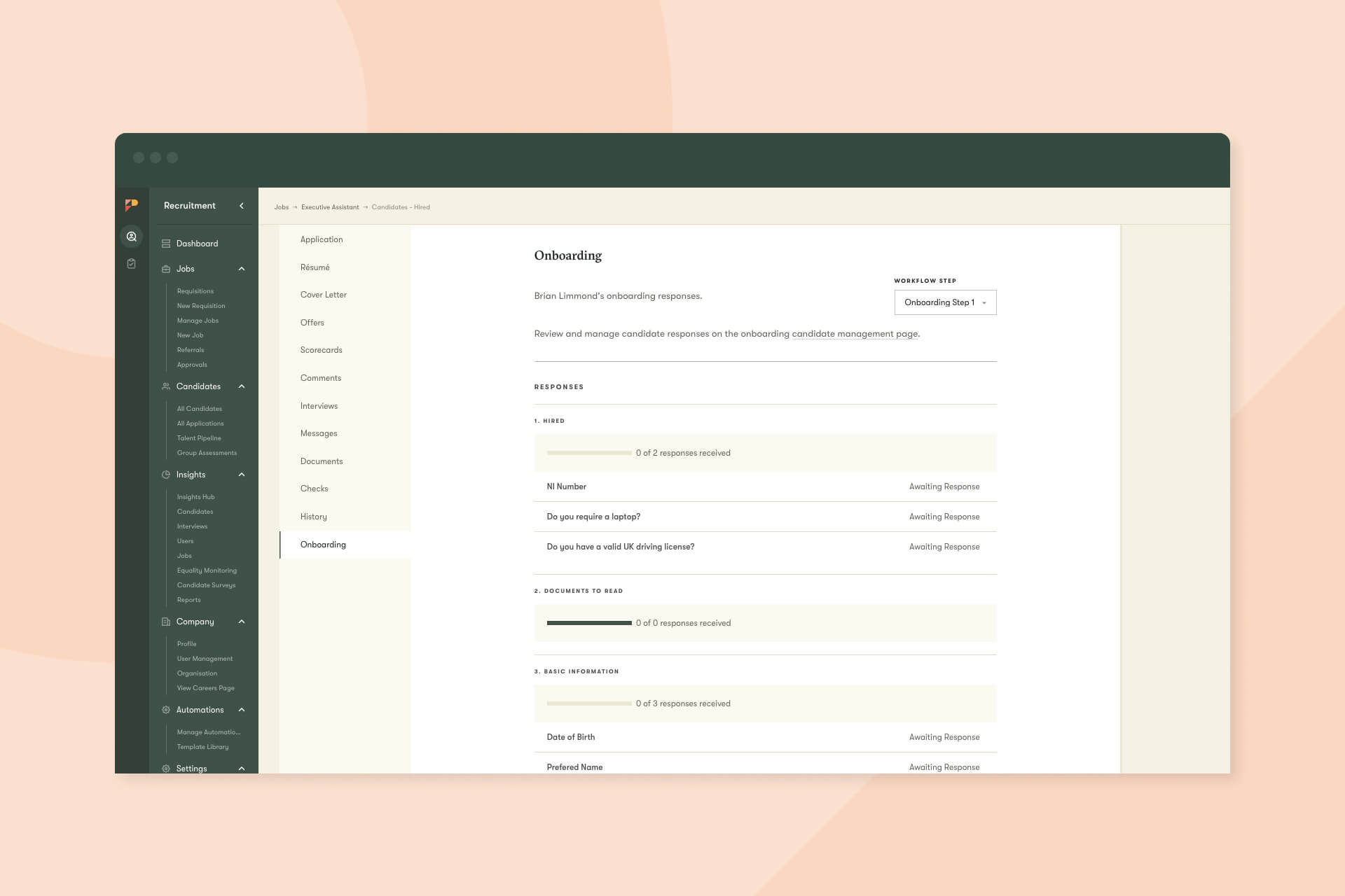 Screenshot of Onboarding in Pinpoint